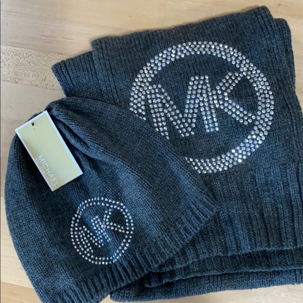 Michael Kors Bling Logo Scarf and Hat Set